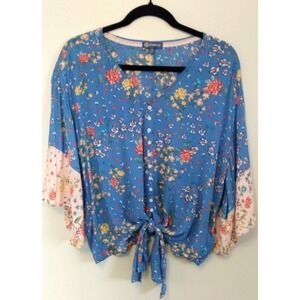 DEMOCRACY BohoChic Ditsy Floral SM Blouse Bell Sleeve CottageCore Kimono Top